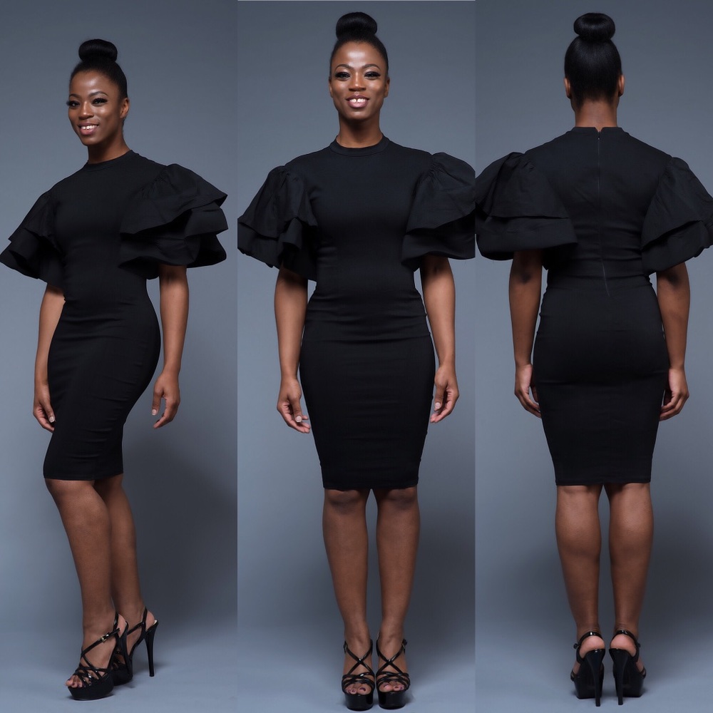 🎉HP🎉BLACK RUFFLED BOUTIQUE STYLE FITTED DRESS - Picture 3 of 3